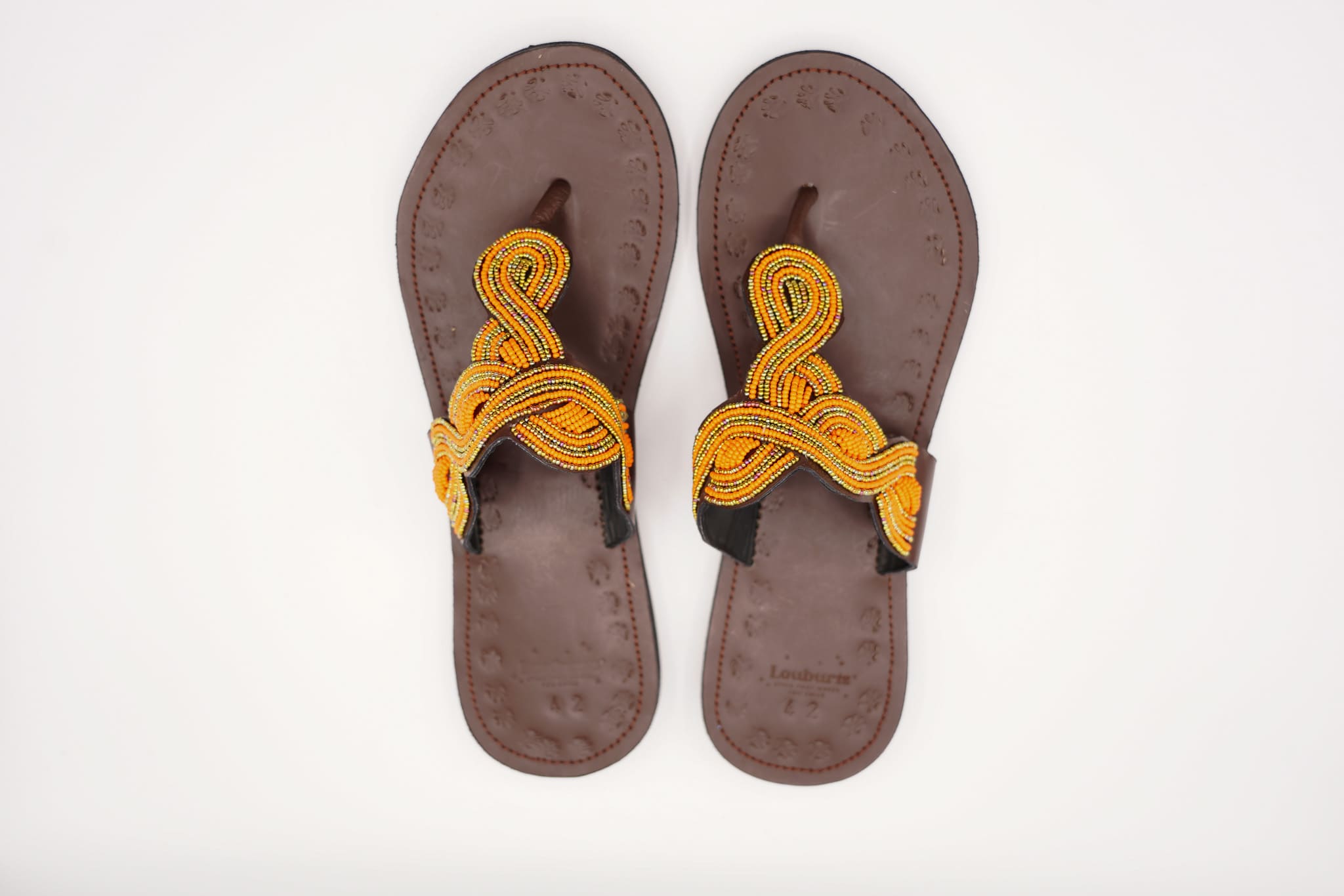 orange swirl beaded leather sandal