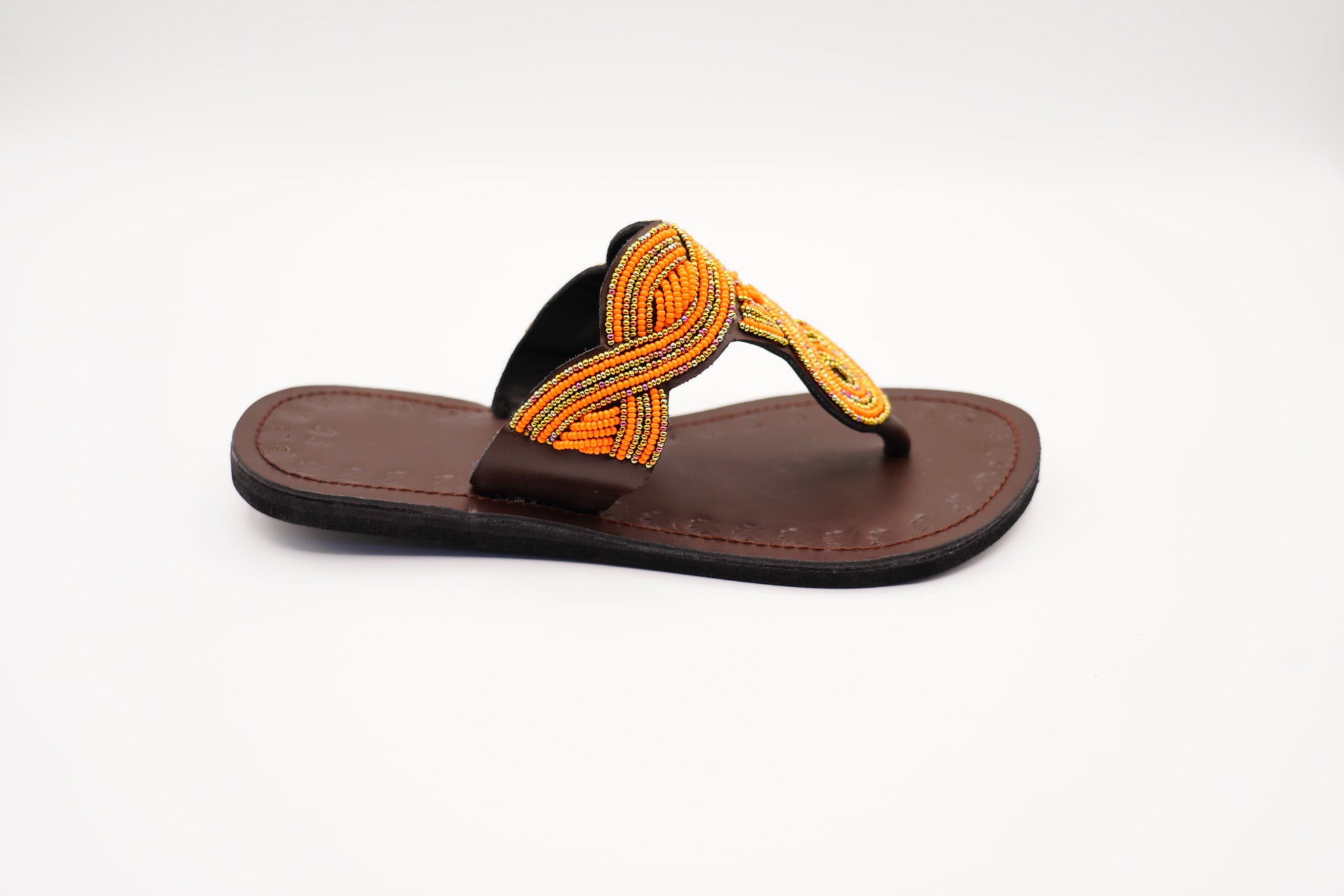orange swirl leather sandal profile