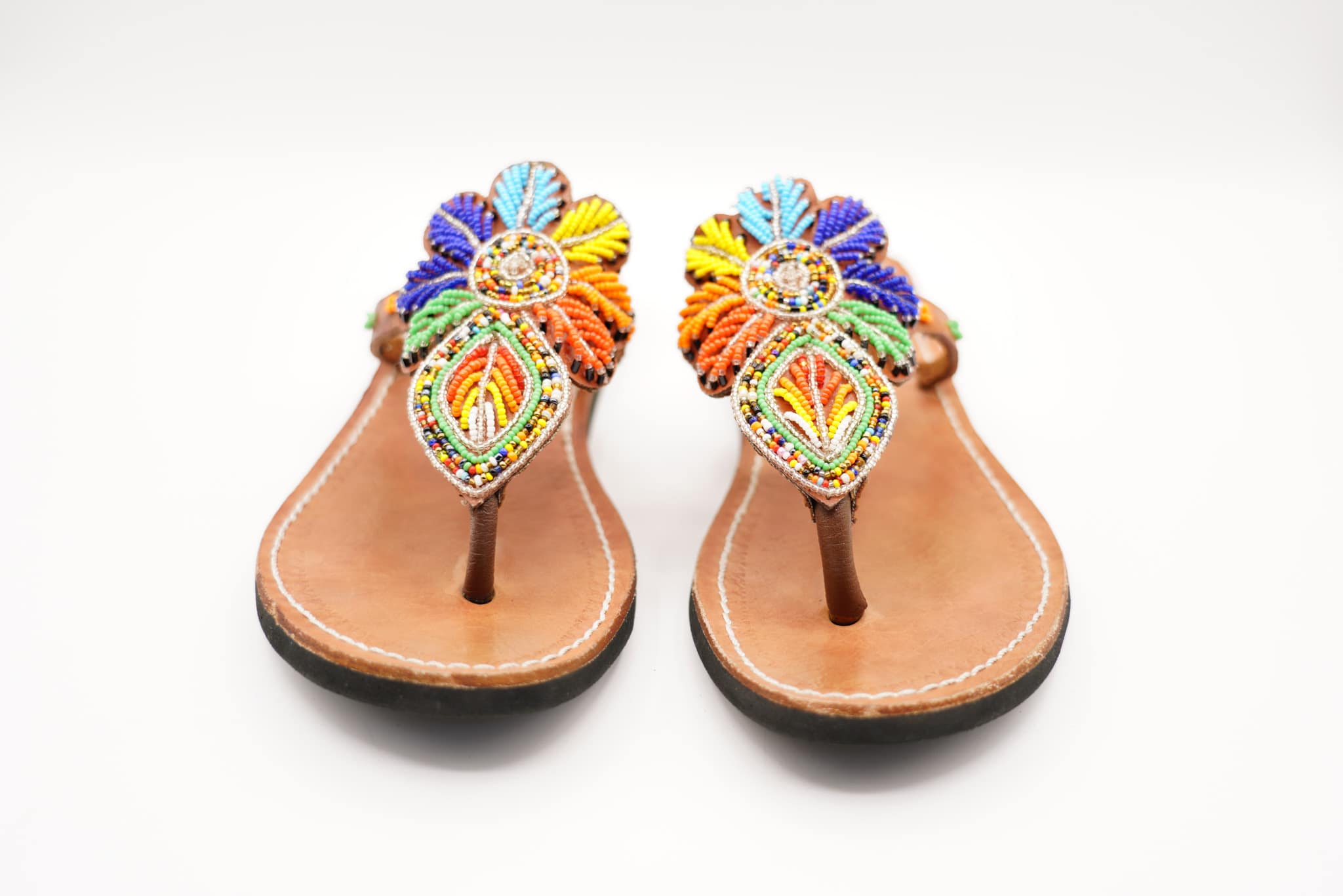 Beaded African inspired handmade leather sandals - NELIMA | NAHERI