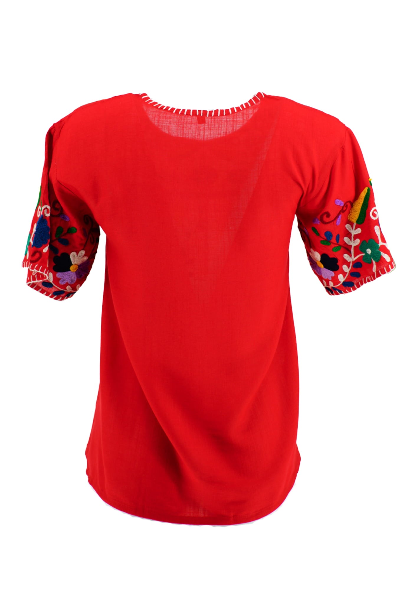 Woman Red Embroidered Shirt Back