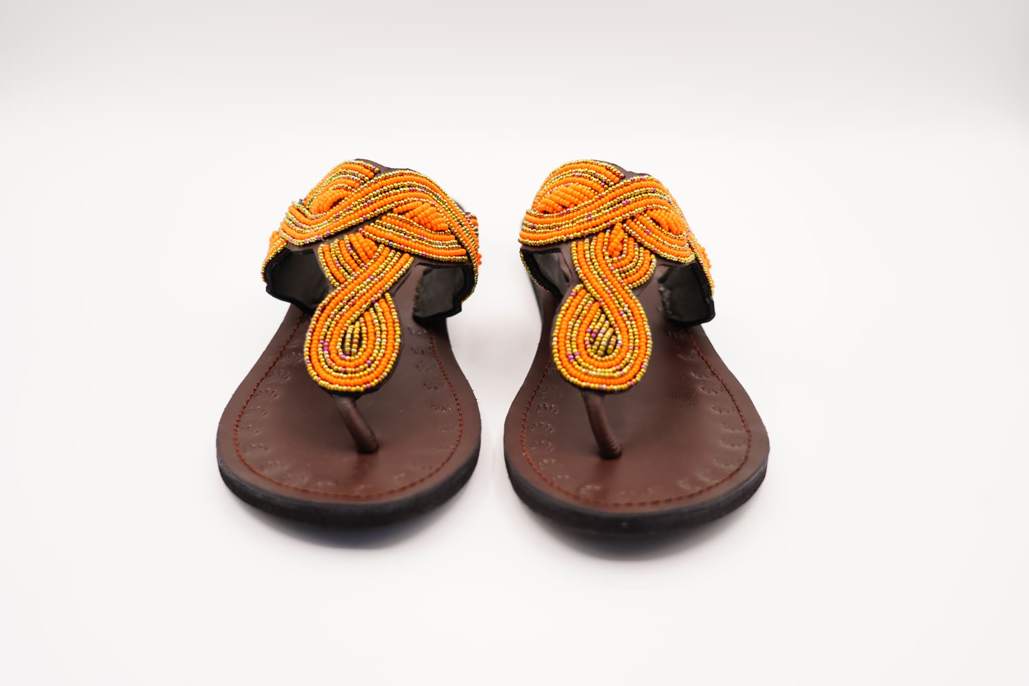 orange beaded sandals front