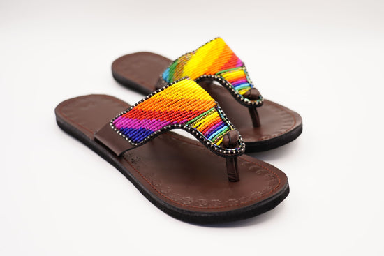 colorful beaded leather sandal side