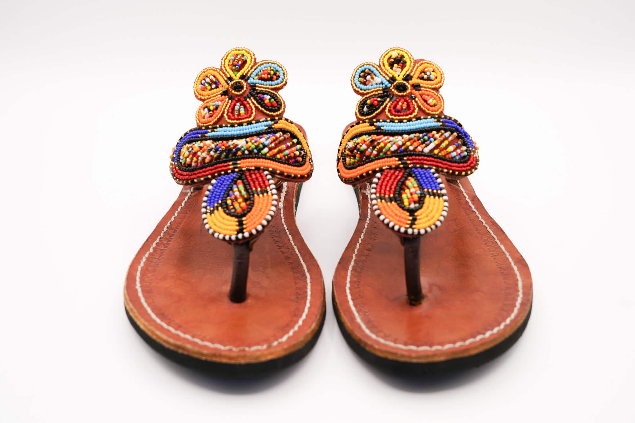 custom beaded leather sandals front