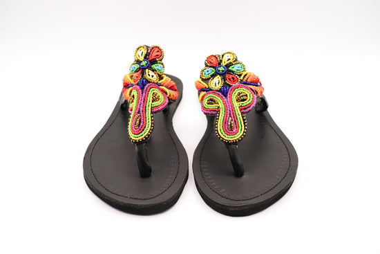black beaded sandal front